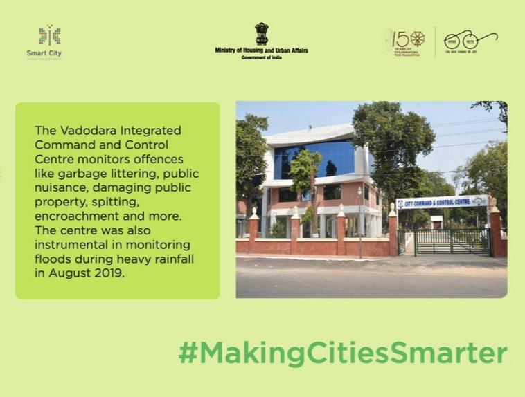 CMOGuj's tweet photo. Vadodara's ICCC is the hub for monitoring offences such as littering, public nuisance, damage to public property, etc, by the Joint Enforcement Team (JET). The centre also helped the NDRF, Army and VMC to monitor and help during floods in Aug 2019.
#MakingCitiesSmarter
#NewIndia https://t.co/ZpWkNIIZfm