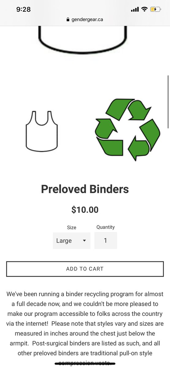 Okay this makes me so happy   http://gendergear.ca  has a recycling program for binders where you only have to spend $10. Basically ppl donate old binders and you can get one for $10 as long as they have your size