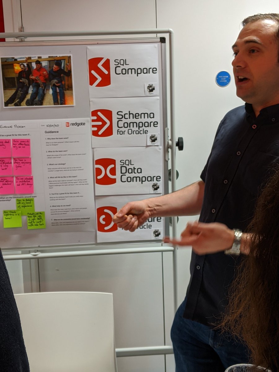 RedgateProdDev's tweet image. Tech Lead Rob explaining just how his one #EngineRoom team manages to look after all those products

#DoffTheCap 
#ReteamingWeek