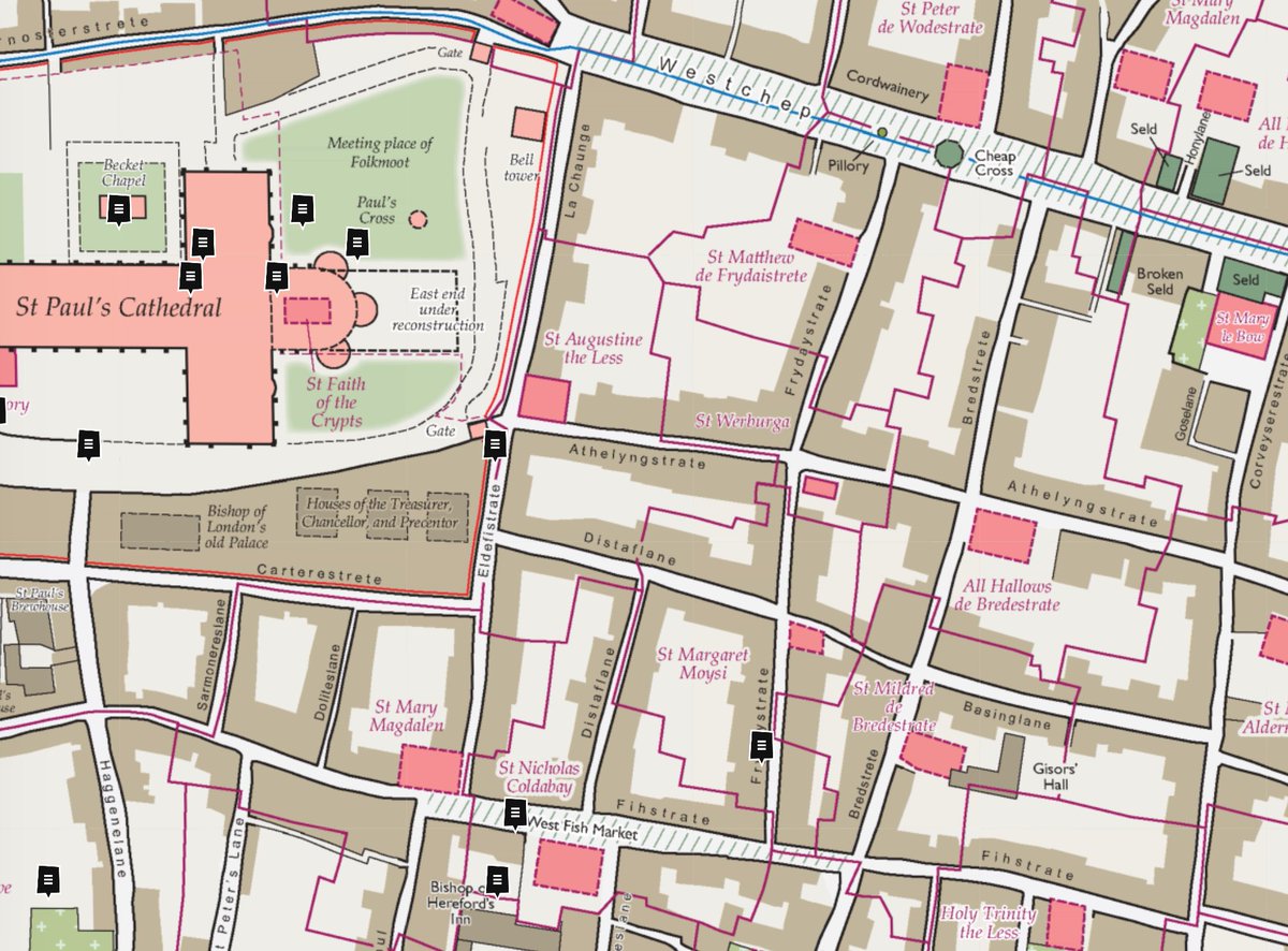 CathAMClarke's tweet photo. Looking forward to using @LayersofLondon in my @IHR_History MRes seminar this week, as a rich new way into thinking about #Chaucer's walk along Friday Street (as he recounts in the Scrope / Grosvenor trial; cf. Paul Strohm). #SpatialPractices #mapping #place #medieval https://t.co/hbaHCGw9bS