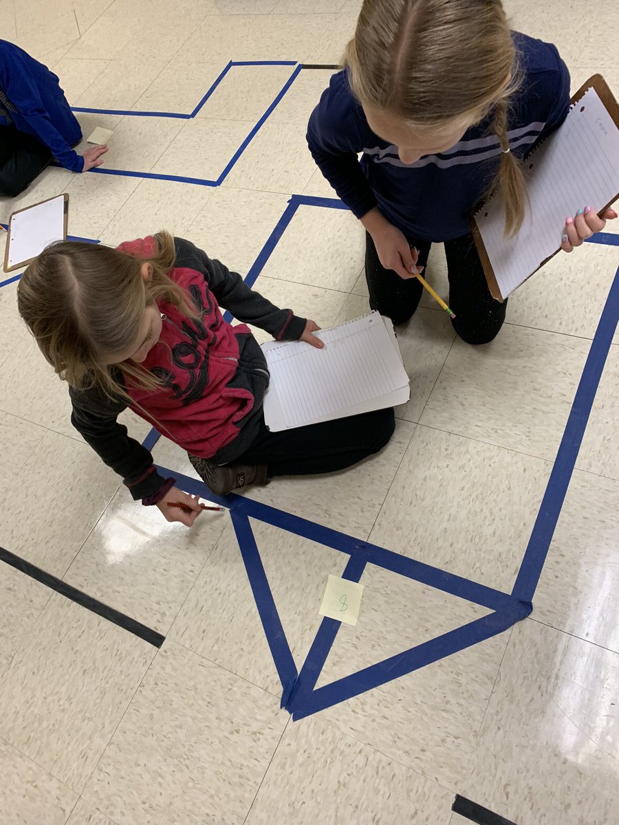 AprilSimons6's tweet photo. 3rd grade students are learning area and perimeter this week. They used shapes in the hallway to figure out both! https://t.co/rdZeO5kMIp