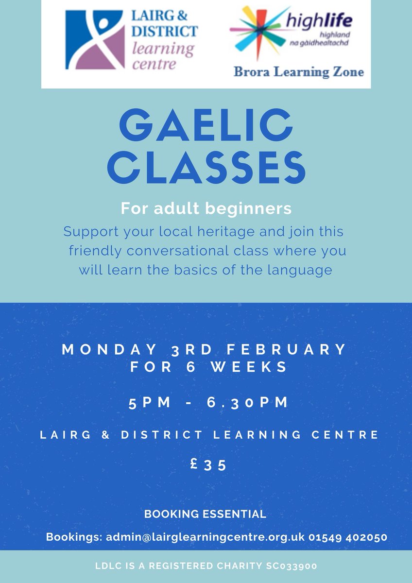 LairgLearning's tweet image. Do you want to learn a new language this year?  Check out our beginners classes in Gaelic &amp;amp; French, both running in Lairg.  Booking essential.