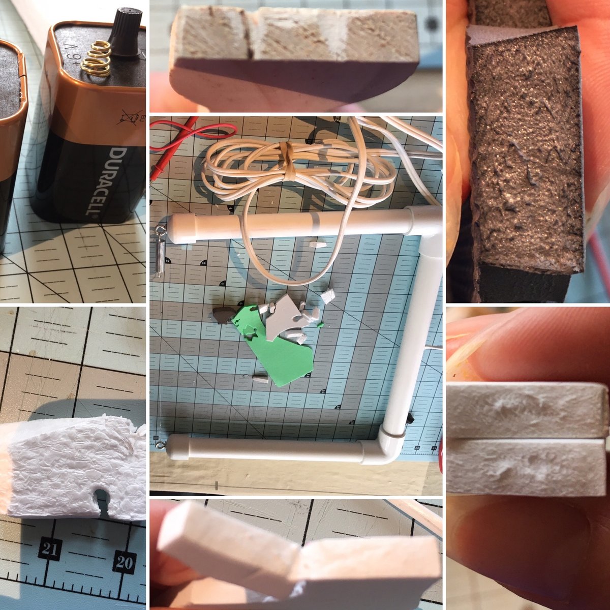 craftysorceress's tweet photo. The cutter is now functioning! It melts like butter on #styrofoam with one 6V battery, and it cuts #evafoam with 12Vs!
Not as smooth as I'd like, but I see the cuts looking promising!
#foamsmith #cosprogress #cosplayprogress #cosplaywip #electronics #styroslicer #foam https://t.co/vag1NfP8ID