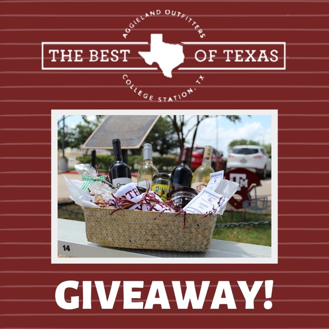 AggieOutfitters's tweet photo. 🚨GIVEAWAY ALERT!🚨 Start the semester off right with our BEST OF TEXAS baskets, featuring products such as fine wines and salsa from Aggie-owned businesses! Want to win one of these baskets for FREE? (Must be 21 years old or older to win). Follow, like and RETWEET! https://t.co/k215S6C2F7