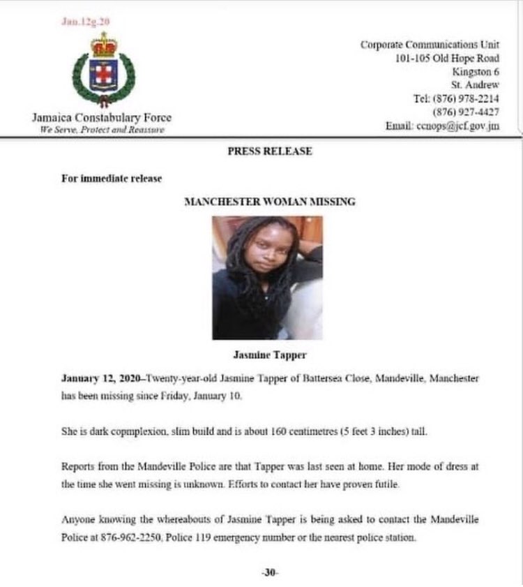 NaturalFyah's tweet photo. Jasmine Tapper, has gone missing from Mandeville Jamaica since Friday evening. If anyone can provide info, please come forward as her family is actively looking for her and awaiting her arrival home. #jamaica #missingperson https://t.co/SlBDFawWZy