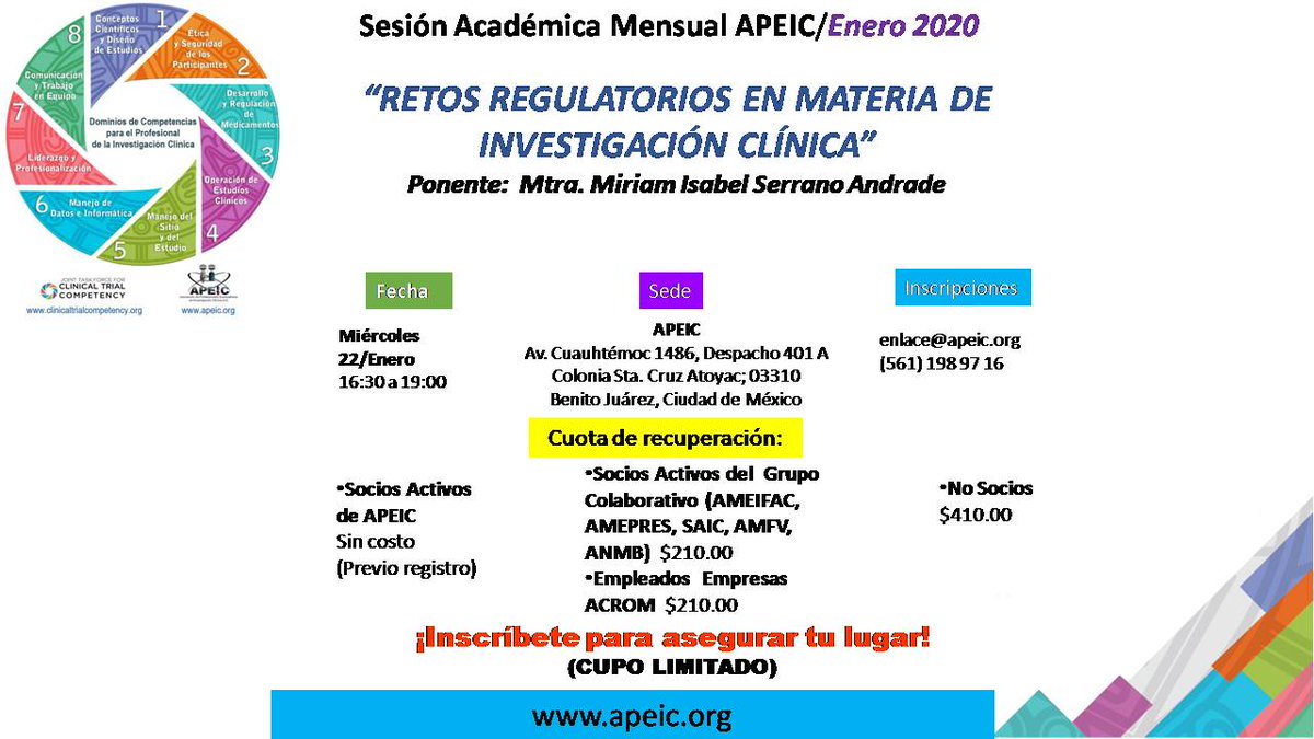 APEIC1's tweet photo. APEIC, A.C. TE INVITA A LA SESIÓN ACADÉMICA MENSUAL  DEL DÍA MIÉRCOLES 22 DE ENERO 2020.

Ya sea presencial o vía remota, inscribete ahora para asegurar tu lugar ya que el cupo es limitado.

Informes: enlace@apeic.org
Tel. 561 198 97 16

¡TODOS SOMOS APEIC! https://t.co/FpAtgjbV54