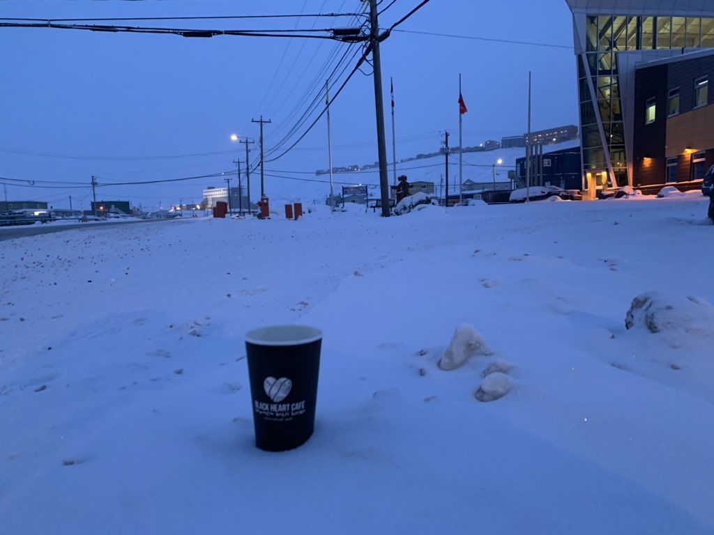 I love #blackheart coffee and treats. I just hate it when people leave their cups around anywhere #pickupyourtrash #iqaluit #nunavut #rcmplot #coffee #everywhere #litter