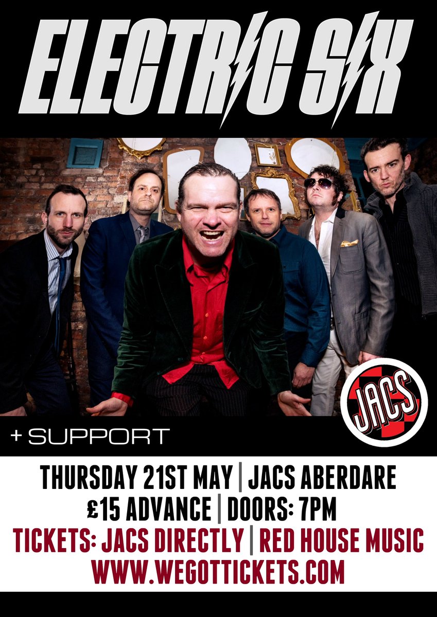 Jacs Aberdare (@jacs_aberdare) on Twitter photo β‘ <a href="/electric6/">Electric Six</a> β‘
Popular US based Rockers known for big hits "Gay Bar" and "Danger! High Voltage", return to Jacs on Thurs 21st May!
ππ« Tickets: wegottickets.com/event/493612
Also from @RedHouseAberdar | Jacs direct
14+/ID (under 18s with adult)
ββ οΈ THIS SHOW WILL SELL OUT β οΈβ β‘ <a href="/electric6/">Electric Six</a> β‘
Popular US based Rockers known for big hits "Gay Bar" and "Danger! High Voltage", return to Jacs on Thurs 21st May!
ππ« Tickets: wegottickets.com/event/493612
Also from @RedHouseAberdar | Jacs direct
14+/ID (under 18s with adult)
ββ οΈ THIS SHOW WILL SELL OUT β οΈβ