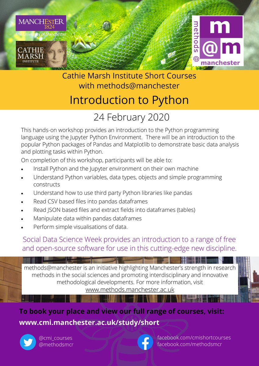 cmi_courses's tweet image. Our new Introduction to Python course is proving popular; click here to grab one of the last remaining places! cmi.manchester.ac.uk/study/short/in…

#Python #socialdatascience