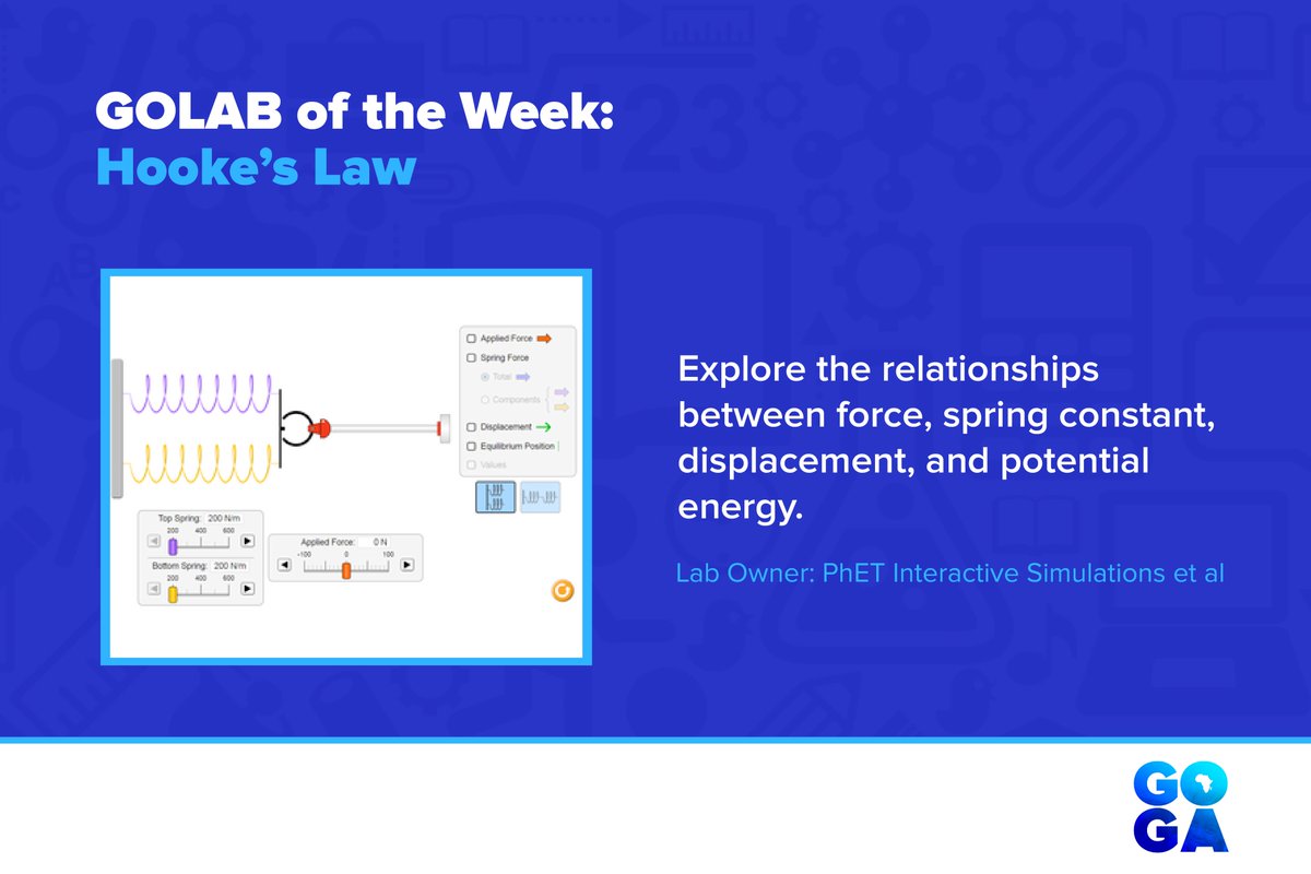 GOGAProject's tweet photo. #GOLABZ of the Week: Hooke's Law
#Hooke's Law states that the strain in a solid is proportional to the applied stress within the #elasticlimit of that solid.
Investigate what happens when two springs are connected in series and parallel.
Preview: https://t.co/NUpaCPAMTu https://t.co/49lpQkD1xd