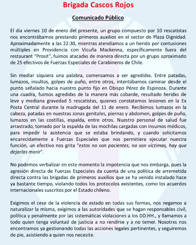 ASENF_CABL_HLC's tweet photo. Como asociación que representa a un número importante de profesionales de la salud... declaramos nuestro repudio al uso de fuerza desmedida y a la vulneración de DDHH.
Apoyamos a los grupos de brigadistas que brinda apoyo a víctimas de esta revolución social.
@andreaparrasauterel https://t.co/qGXKmC48iP