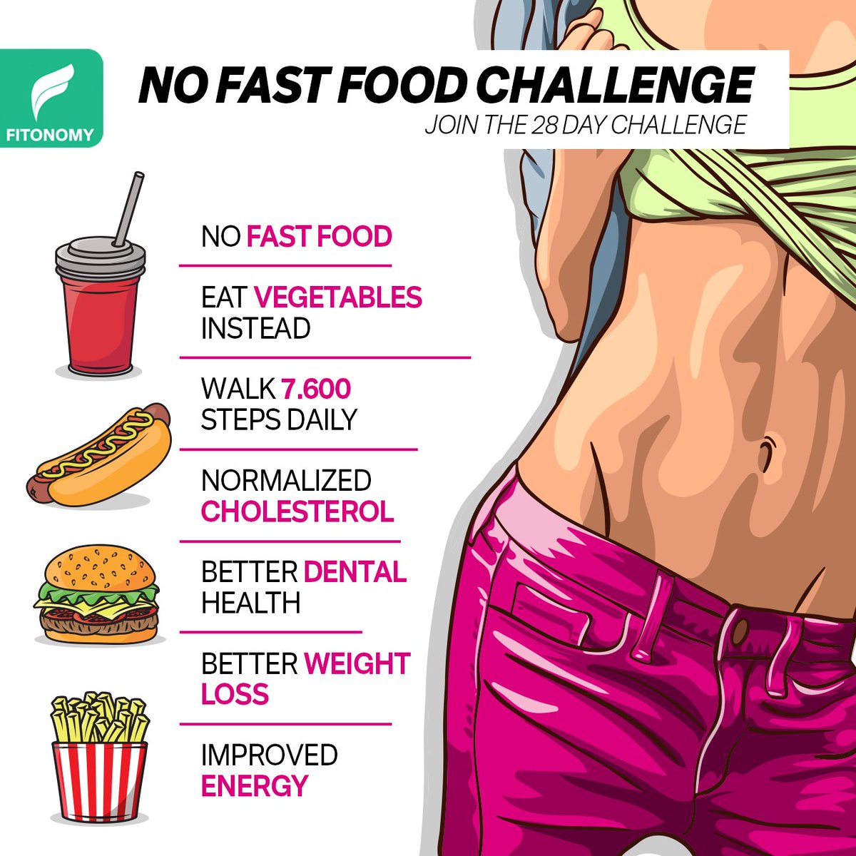 Fitonomyapp's tweet photo. Yes, we know it's hard but, be part of our NO FAST FOOD CHALLENGE. Remove fast food and soda, start eating vegetables, improve energy and create a healthy lifestyle. 
Download @fitonomy for more fitness challenges!🌿
https://t.co/iJKgOCZ0tx 
#fitonomy #fitness #FitnessMotivation https://t.co/7eOP3ZVZh3