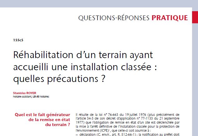 LextensoNotaire's tweet photo. "Réhabilitation d'un terrain ayant accueilli une installation classée : quelles précautions ?", un "Questions-Réponses du Defrénois n° 01-02 par Stanislas Royer #notaires
[lien abonnés : https://t.co/DWUXN6XGgE] https://t.co/ovERfeZJIg