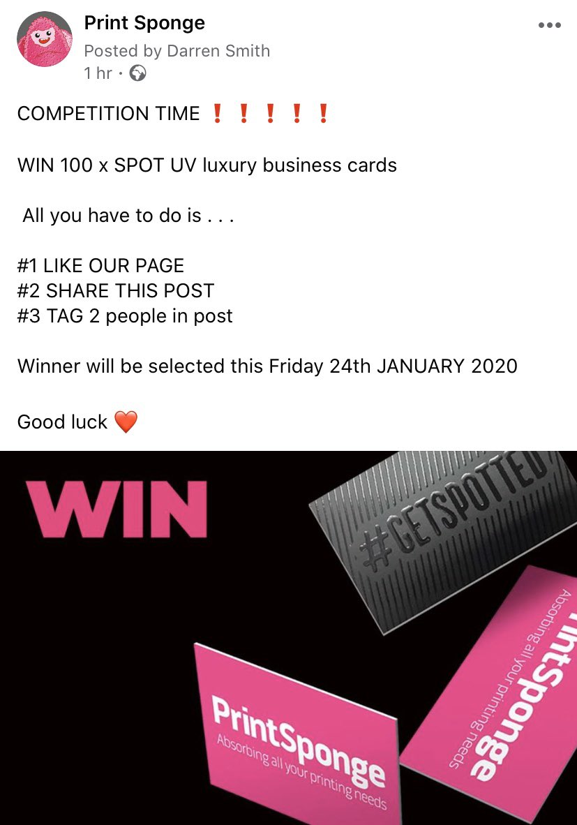 PrintSponge's tweet image. We have our biggest competition live on Facebook right NOW! Head over to win 100 SPOT UV business cards‼️