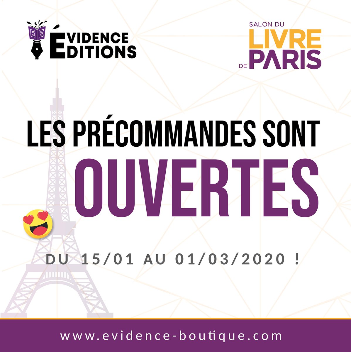 EvidenceEdition's tweet image. Les précommandes pour le Salon Livre Paris sont ouvertes !
▶️ evidence-boutique.com

#salonLivreParis #LivreParis #livreparis2020