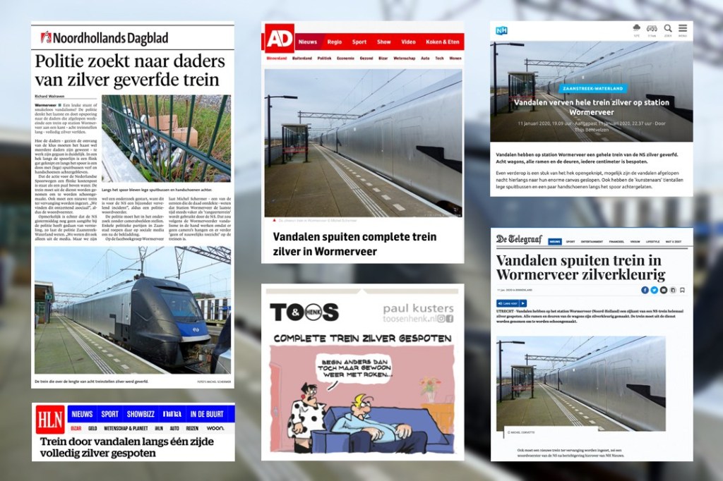 ditiszaanstreek's tweet photo. Foto’s zilver gespoten trein op station Wormerveer gaan viraal https://t.co/8Fw1MxSGUx https://t.co/dujsC8PpOr