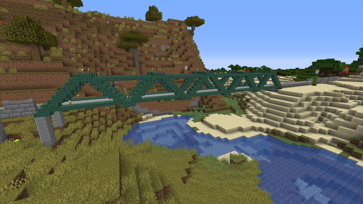 A Romeo 鯖管系youtuber プリズマリンとプルプァの階段 半ブロがあるとトラス橋の幅が広がるなぁ Minecraft Minecraft建築コミュ