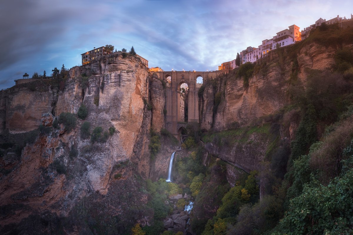 Panorama of Puente Nuevo Bridge and Ronda in the Morning, Andalusia, Spain