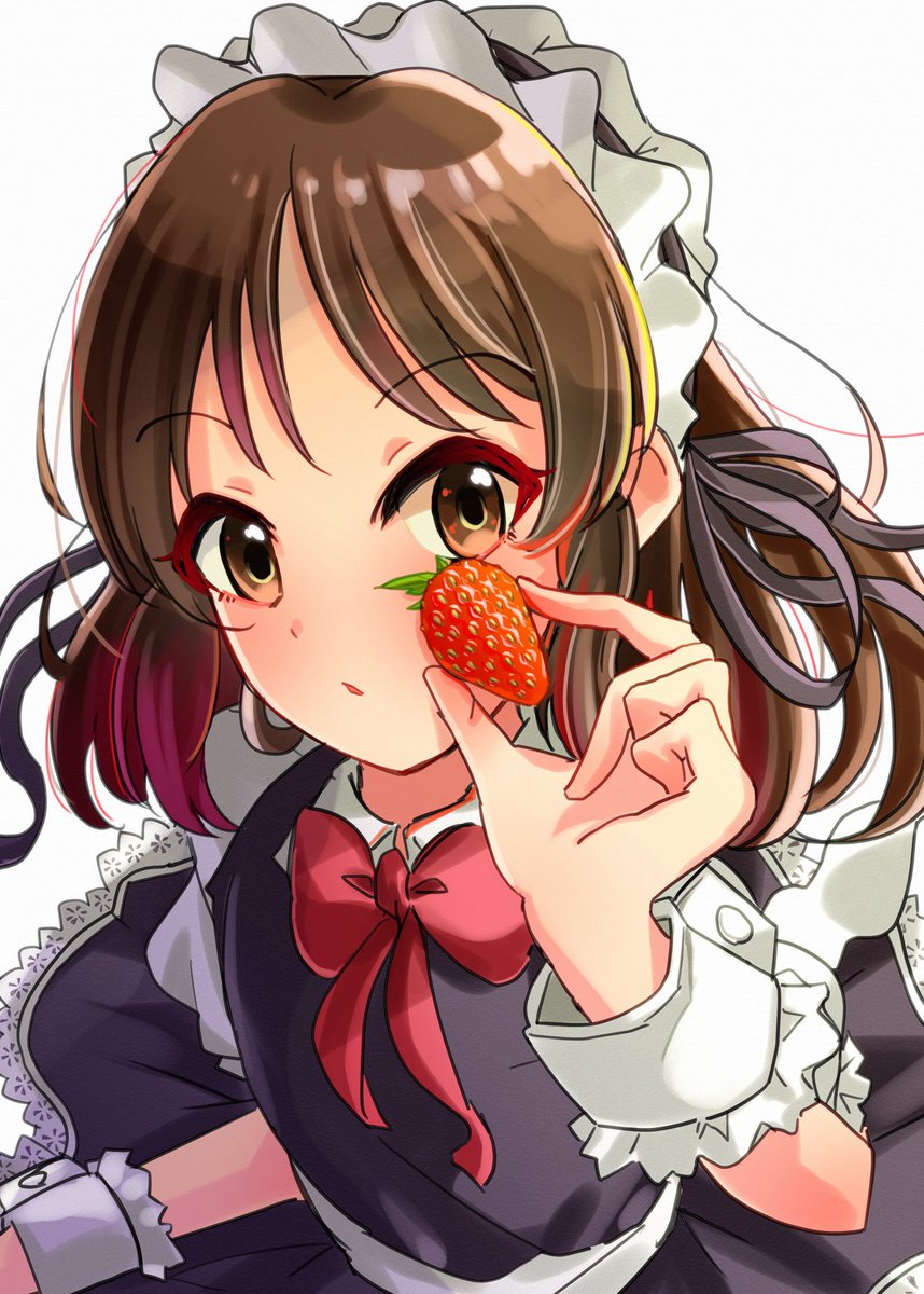 tachibana arisu 1girl food fruit strawberry solo brown hair maid  illustration images