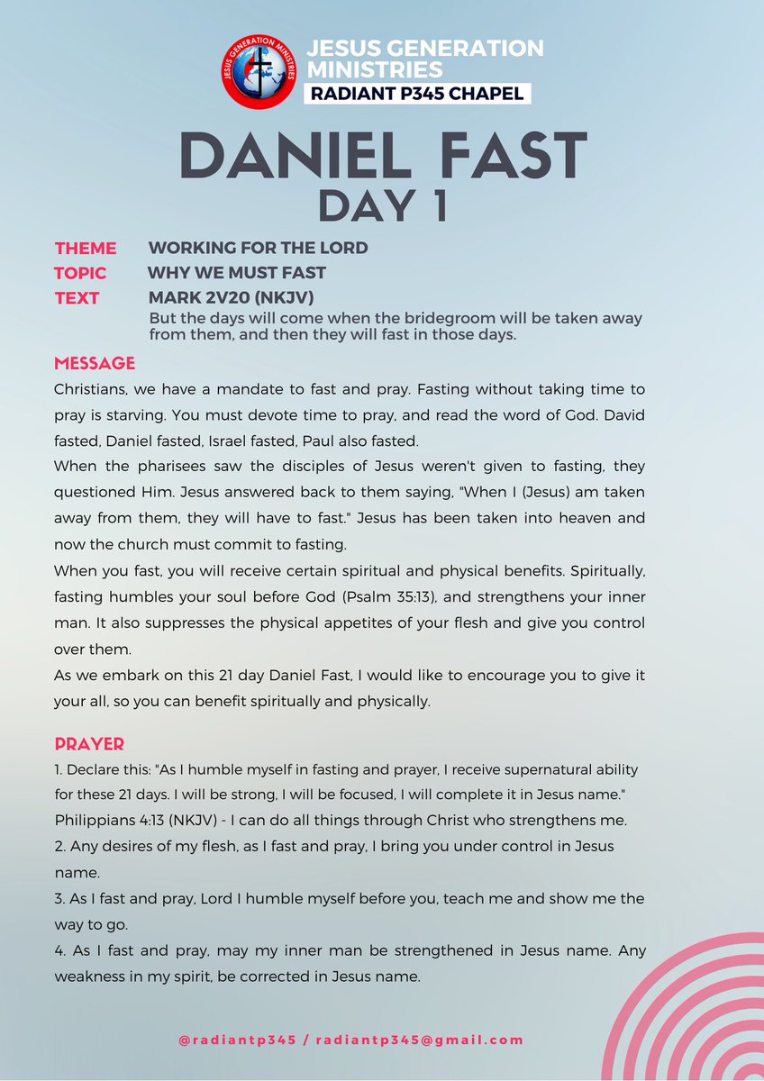 radiantp345's tweet photo. Day 1 of our Daniel Fast (21 Days of Fasting with Prayers)

#DanielFast
#DrBoadum 
#WeAreRadiant https://t.co/4rijIiisc6