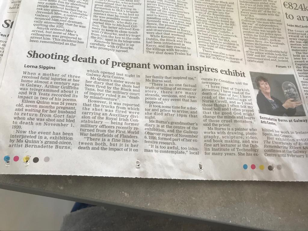oneillelle3's tweet photo. Proud cousin of artist Bernadette Burns who has honoured our Grear Aunt Eileen Quinn. Shot by Black &amp; Tans as she waited for her husband to return from Gort Fair. 7 months pregnant. Gone but not forgotten https://t.co/LFzJrQm3tv