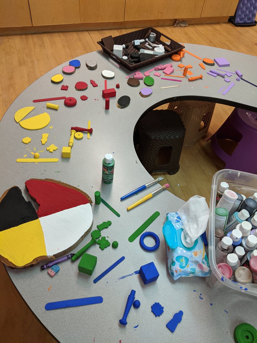 KindieNature's tweet photo. Our blocks needed an upgrade so we decided to paint some of the large blocks and loose parts.  This is just part of the first batch drying on Friday. #blockplay @CindyMGreen1 @StephanieFS https://t.co/FGo5sP3rl4