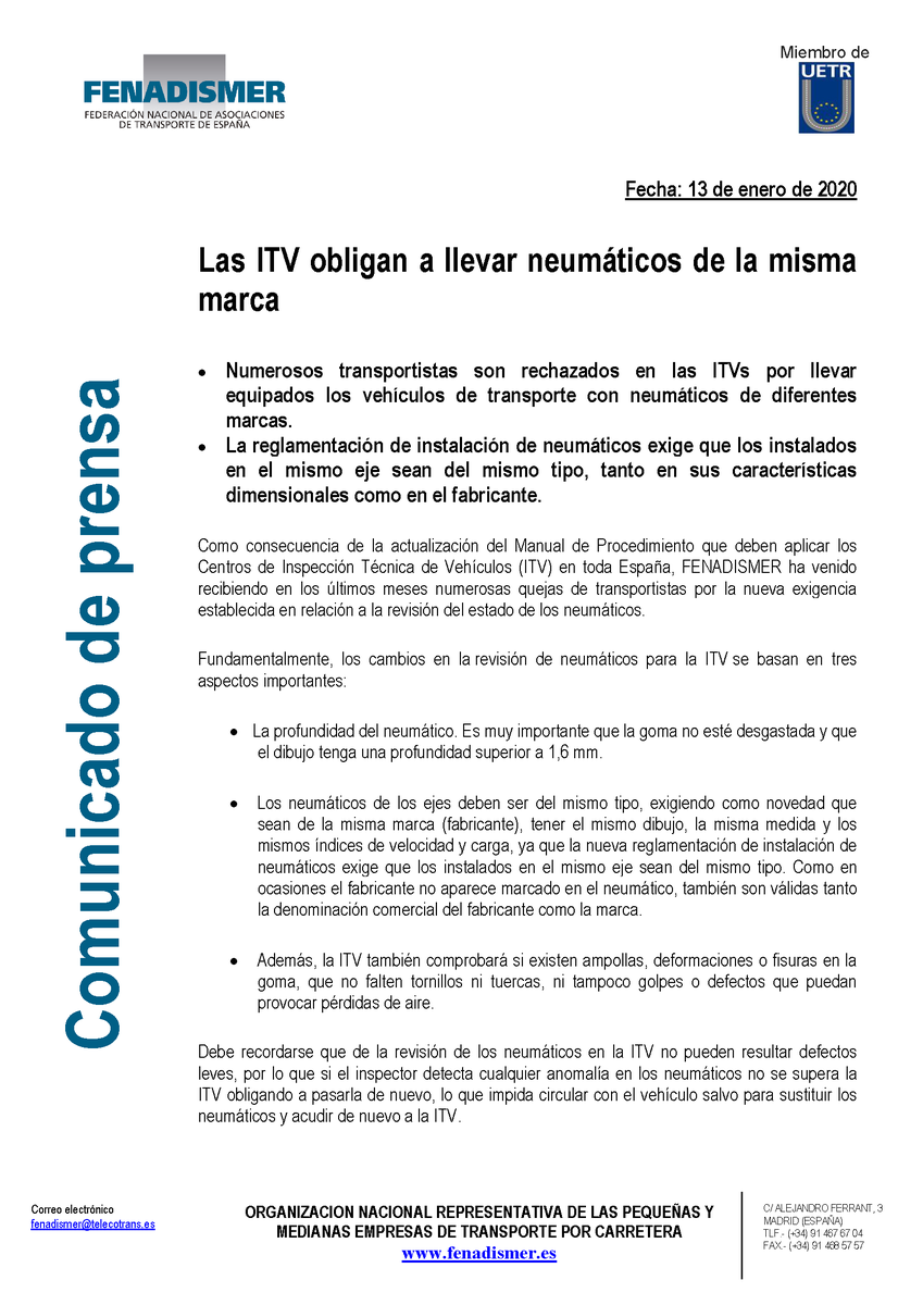 TransporteNews's tweet photo. 🚛 Numerosos #transportistas son rechazados en las ITVs por llevar equipados los vehículos de #transporte con neumáticos de diferentes marcas.

Las #ITV obligan a llevar #neumáticos de la misma marca. https://t.co/65au1Fx2Vm