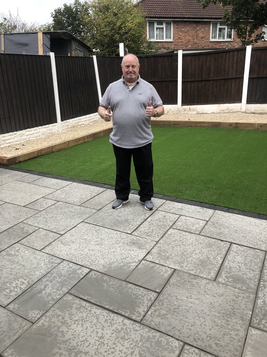 Andy_Fowler's tweet photo. Great transformation on this one in Norris Green. Indian stone with charcoal block border,30mm artificial grass with raised sleeper borders and decoration stone 👌🏻😁😎 #MaintenanceFree #FowlersGardens #SummersComing https://t.co/Tye6SVxx5S