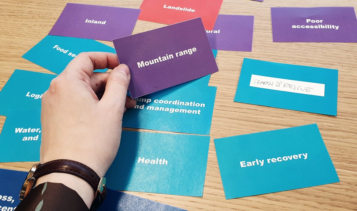 Tänään pyöräytimme läpi testikierroksen #ilmastoturvallisuus ja sään ääri-ilmiöihin varautumisen pelistä YK:n #HNPW2020 #InterNetworkDay -työpajaa varten. Loistavaa palautetta sekä oivaltavia kehitysideoita humanitaarisen avun ja siviilikriisinhallinnan yhteistyötahoiltamme!