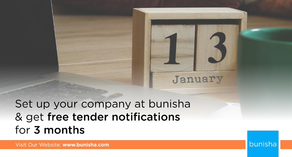 bunishaltd's tweet photo. Set up your company on our platform today and get 3 months free tender notification, a free digital work space, and 1 free bid compilation
Visit our website https://t.co/8wkxeFzE1v or call us on 0724501771 to get started
#Bunisha #tenders #notification #workspace #bidcompilation https://t.co/4sbFFBEWU3