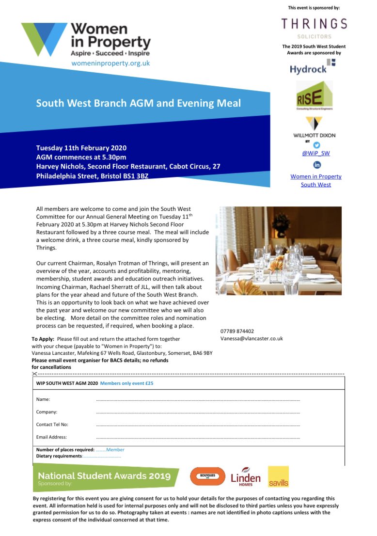 WiP_SW's tweet photo. *Members Only* Book your place on our SW AGM on 11th Feb being held at @harveynichols Bristol! A great opportunity to hear about the highlights of our year and networking with a gorgeous 3 course meal included all for the subsidised price of £25 - for details see flyer #AGM https://t.co/f2LdJbhu9Z