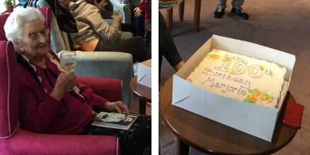 RusthallLodgeCH's tweet image. We were delighted to wish Marjorie R the very happiest of birthdays at the beginning of the year with balloons, cards and cake! 🎈 🎁 🎂

Marjorie was delighted to receive her card from the Queen whose grandfather, George V, was king when Marjorie was born. 🤴 👸