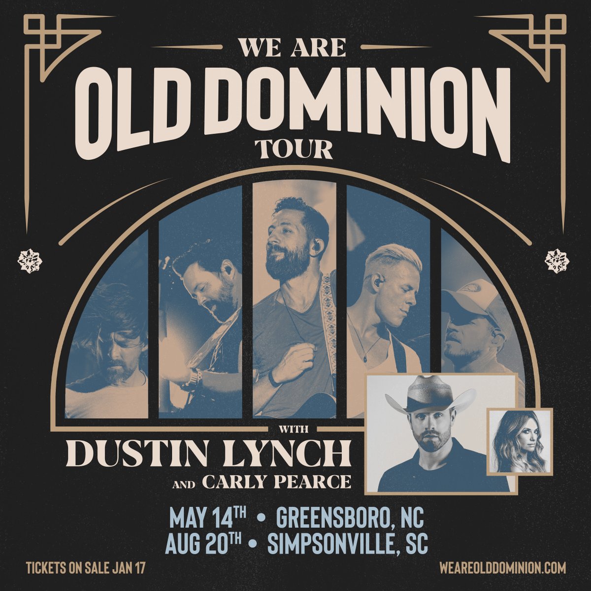 carlypearce's tweet photo. So excited to join @OldDominion and @dustinlynch on the #weareolddominion tour in 2020! Tickets for Greensboro, NC and Simpsonville, SC go live Friday at 10am ET. https://t.co/9X3pgUUDYV for details!! 🖤 https://t.co/aPVEvxSnZd