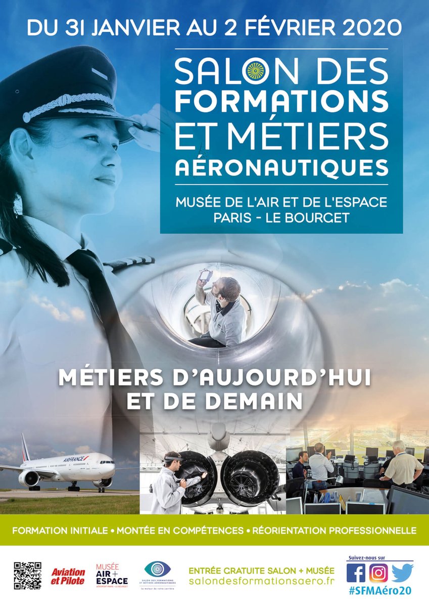 enacfrance's tweet photo. 👉 Rencontrez l'ENAC au Salon des Formations et #Métiers #Aéronautiques 2020 ! L'occasion idéale de se renseigner sur les formations et les concours !
📕Rdv du 31/01 au 2/02 de 10h à 17h au Musée de l'Air et de l'Espace - Paris le Bourget @MuseeAirEspace 

https://t.co/gViinoS8SS https://t.co/KqGygnKSeF