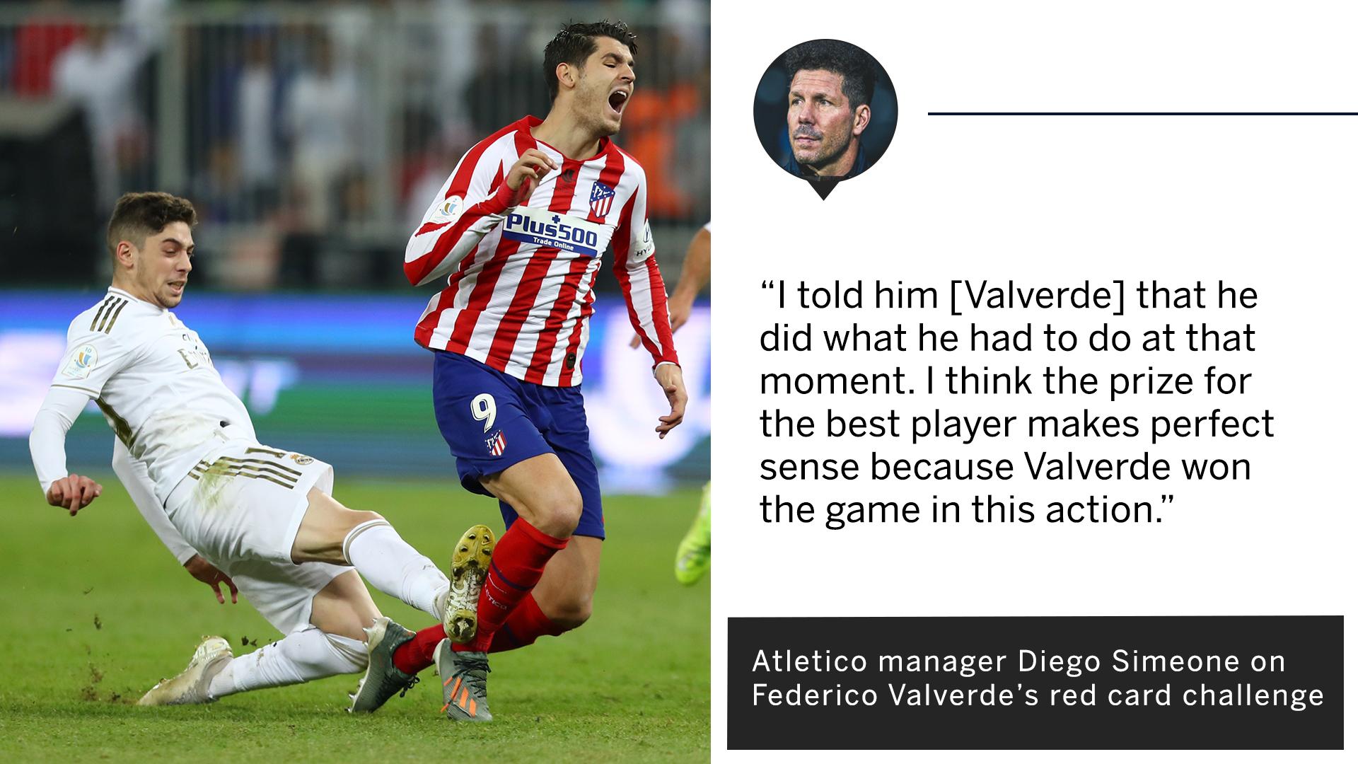 ESPN FC on "Diego Simeone had no issue Valverde's red card challenge.⁣ ⁣ He picked out the Real Madrid midfielder as man of the match. https://t.co/mY1zXfHzj3" /