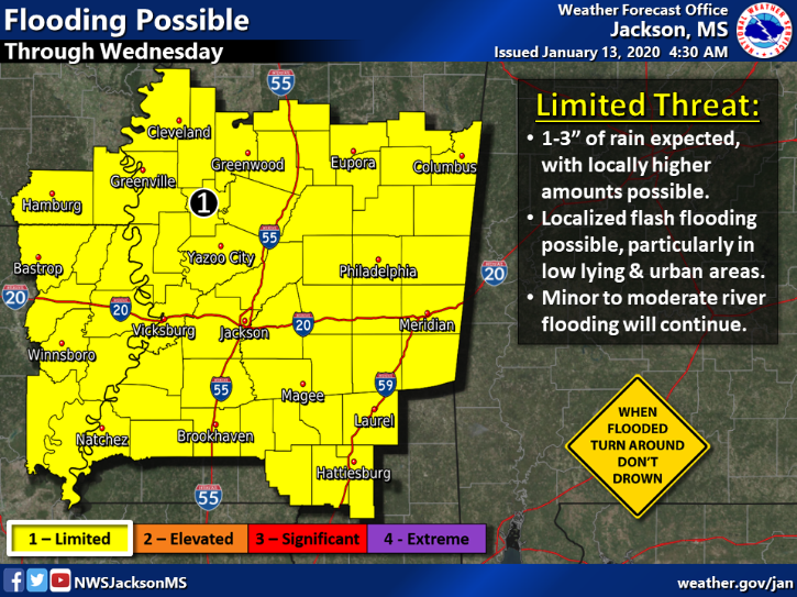 HindsCCSafety's tweet photo. Severe Thunderstorms are possible #HindsCC Today through tonight. 

Main Threats: Large Hail, Damaging Wind Gusts.

Flooding will be possible over the area through Wednesday. #TurnAroundDontDrown

#HCCWeather #HCCREADY https://t.co/EAmicy4csj