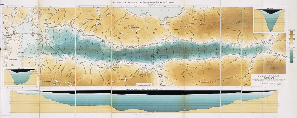 Bathymetrical chart of Loch Morar, showing depths and cross sections