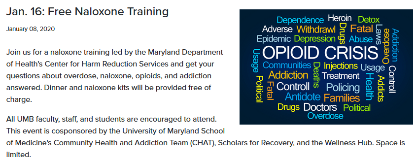 OGH_UMSON's tweet photo. Free Naloxone training on campus this week! RSVP: https://t.co/EHCWYAjPaX https://t.co/N1YbIZzF5C