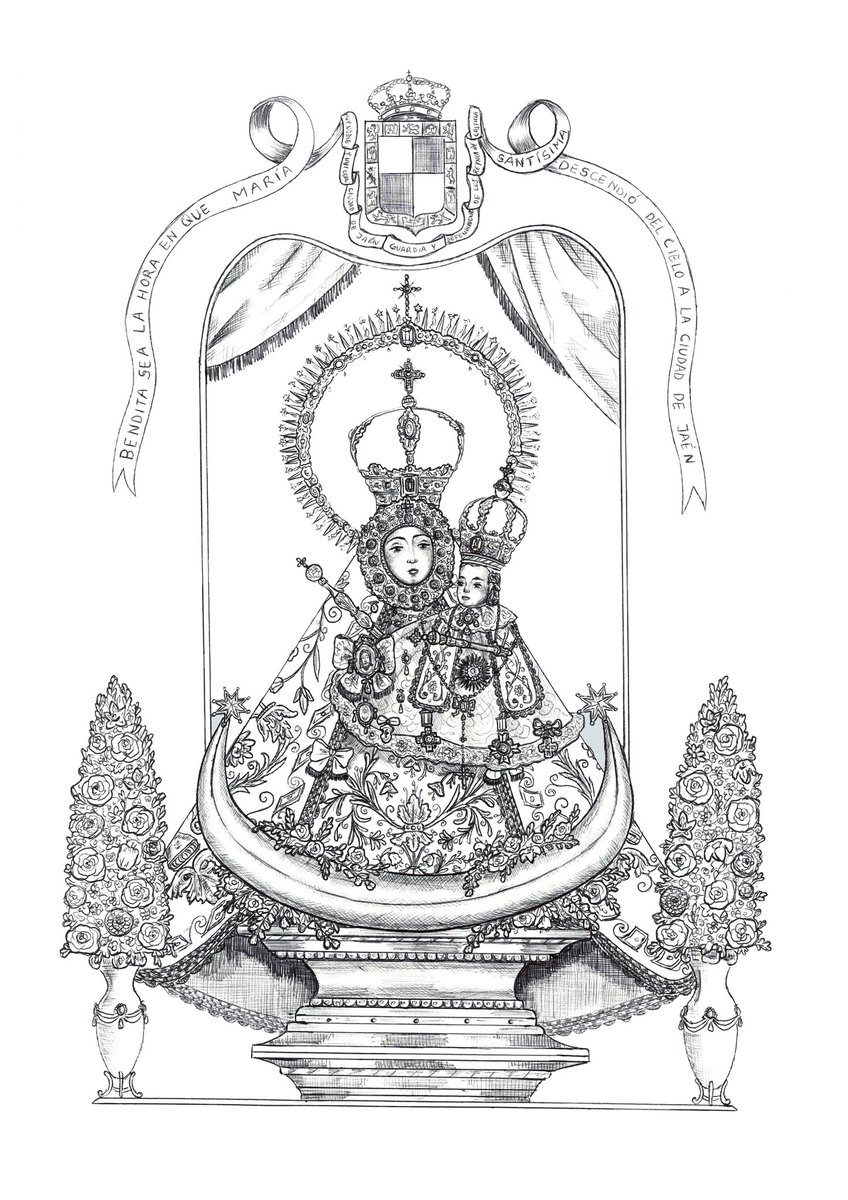 "CORONADAS Y JAENERAS".
Colección de las Imágenes Patronales Coronadas en la provincia de Jaén.A3. Bolígrafo y lápiz. I PARTE.
1. Virgen de la Cabeza, Patrona de Andújar. 1909 y 1960.
2. Virgen de la Capilla, Patrona de Jaén. 1930 y 1956.