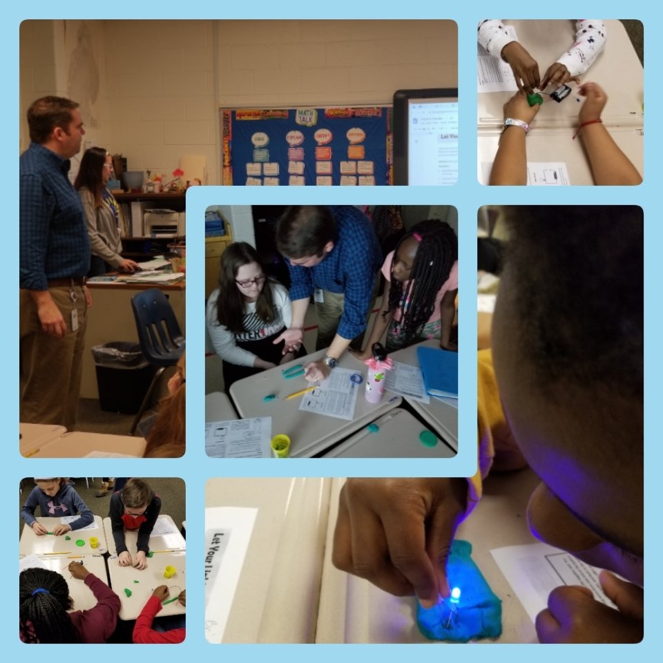 NaimaWaddy's tweet photo. Dr. White guided our students through an electrifying circuit lesson! @CowetaSchools @WelchElementary @dwhitesciguy https://t.co/br0S80KGVU
