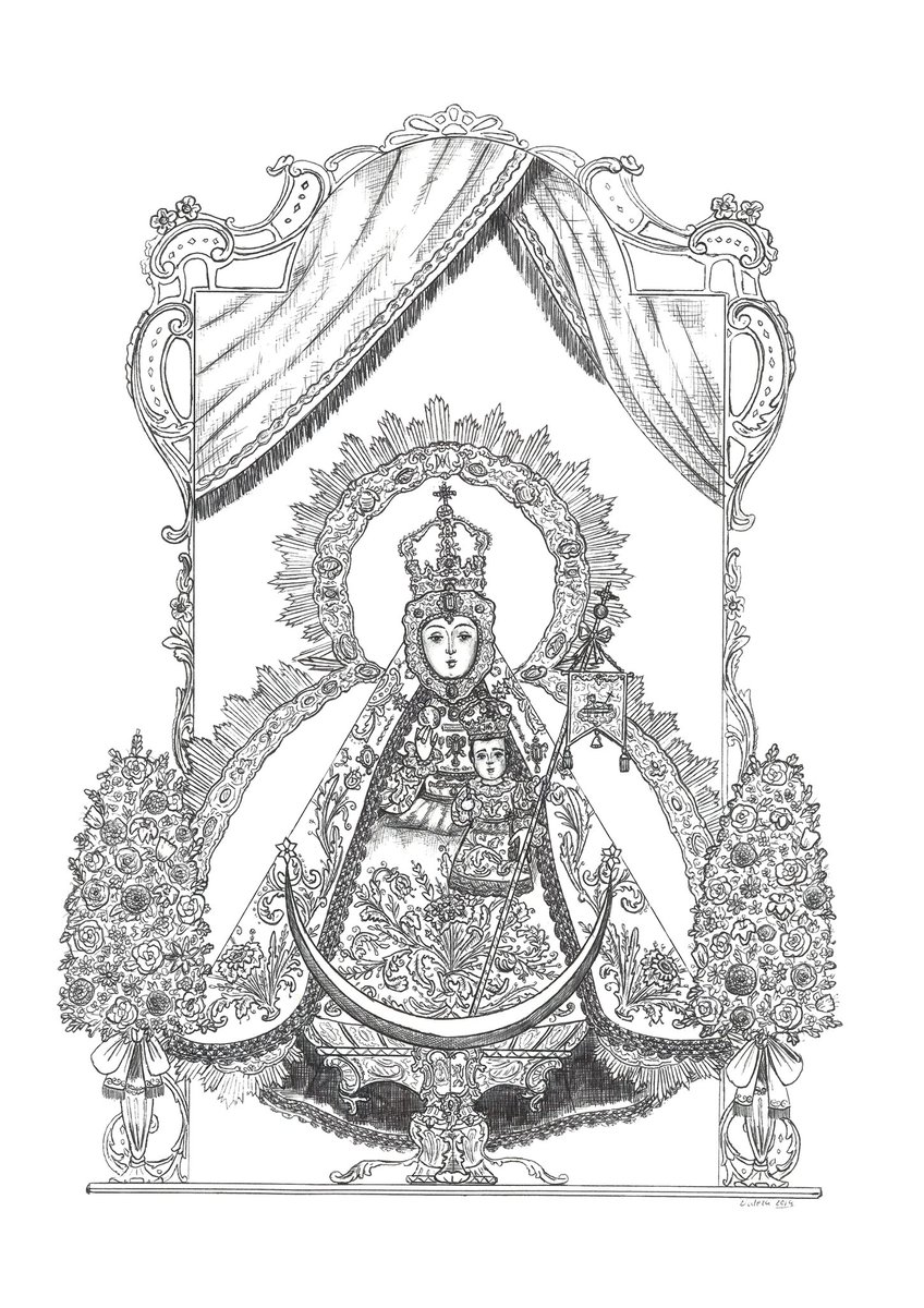 "CORONADAS Y JAENERAS".
Colección de las Imágenes Patronales Coronadas en la provincia de Jaén.
A3. Bolígrafo y lápiz. II parte.
3. Virgen de Tíscar, Patrona de Quesada. 1954.
4. Virgen de la Fuensanta, Patrona de Villanueva del Arzobispo. 1964.