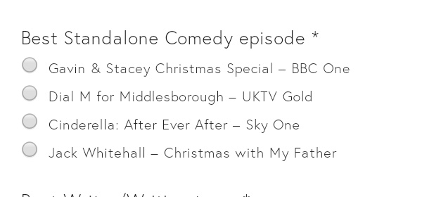 SuzeTwelve's tweet photo. Can't choose between #GavinandStacey, #DialMForMiddlesbrough &amp; #CinderellaAfterEverAfter. The 3 of them were brilliant standalone episodes. @Sianygibby's got my vote for Best Comedy Performance. Thought she was fab in #DialM ☑️ @TheVersion #ComedyAwards. https://t.co/2SirN7SePz https://t.co/k14NKHPGqs