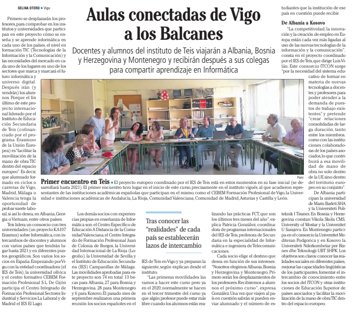 ITCOM2019a2021's tweet photo. Teachers and students of the IES de Teis will travel to Albania, Bosnia and Herzegovina and Montenegro and will then receive their colleagues to share computer learning. https://t.co/jR6Z0NKnXs