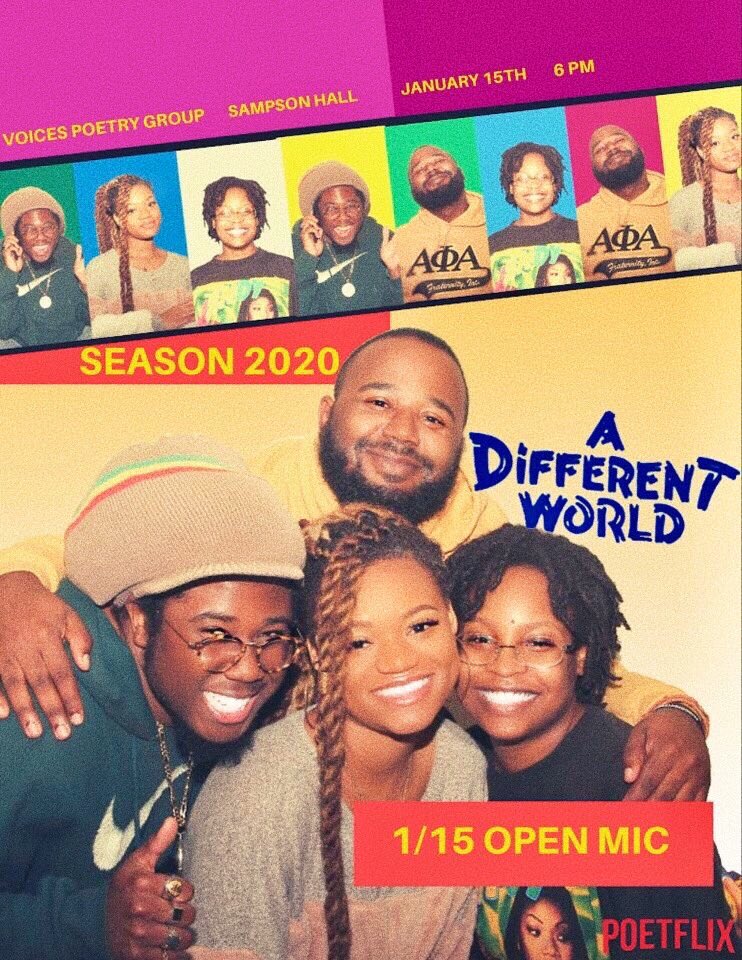 New Year, New Semester, New Decade, New You ! Poetflix Presents: A Different World, an open mic. We are calling for artists far and wide to come out and speak, vibe and uplift with @voicesheard09 we hope to see you at our first event of the year ! 🗣🗣#voicesheard