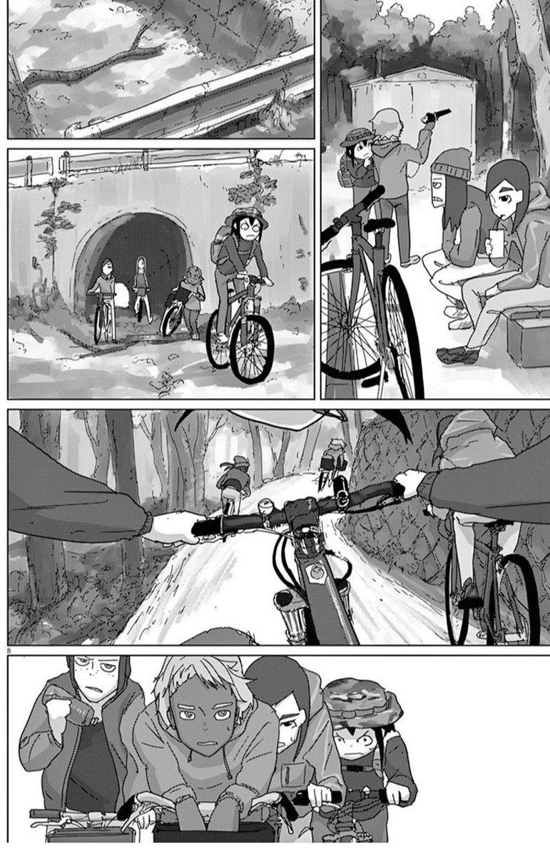 このシーンは「『自転車は描くのが難しい』だ!?なら俺が描いてやるよオラァ!!」って無理やり自転車だらけのシーンを入れて描きました。ただただ自転車描けるぞって事を見せびらかしたいだけのシーンです。 