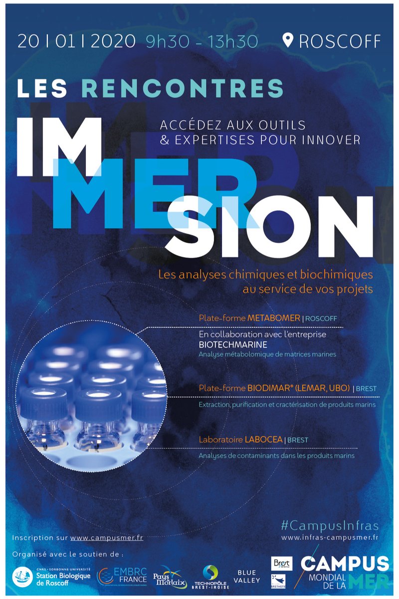 CampusMer's tweet photo. Derniers jours pour vous inscrire aux premières
Rencontres #IMMERSION
"Les analyses chimiques et biochimiques de matrices marines au service de vos projets"
#CampusInfras 🔬

📆 20 janvier 9h30-13h30
📍 @SBRoscoff 

Renseignements et inscription :
https://t.co/cEQ7y3pP2d https://t.co/IbS9SeE0F4