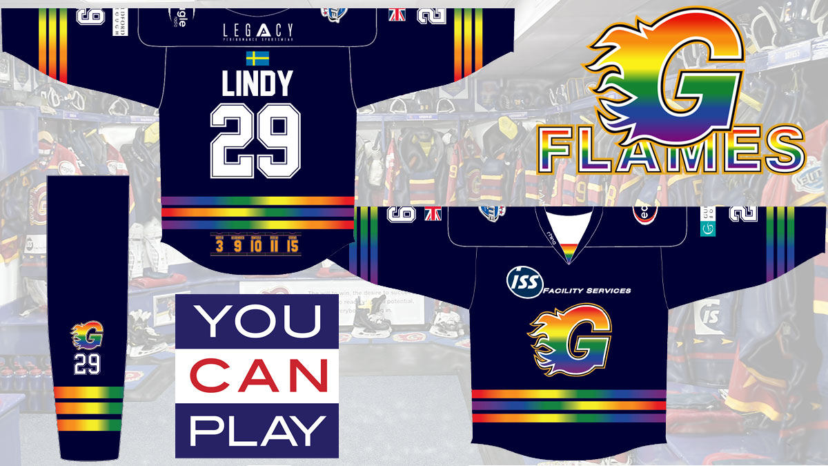 Flames logo and the player surname get a new look when we join <a href="/officialEIHL/">Elite Ice Hockey League | #EIHL</a> Pride weekend during <a href="/BelfastGiants/">Belfast Giants</a> visit on Sunday Jan 26th. bit.ly/3a5D0ZS