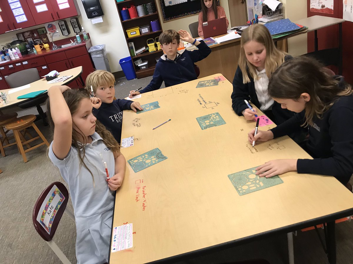 Hester4th's tweet image. Using our tables to practice geometry, perimeter, and area #trinitylearns