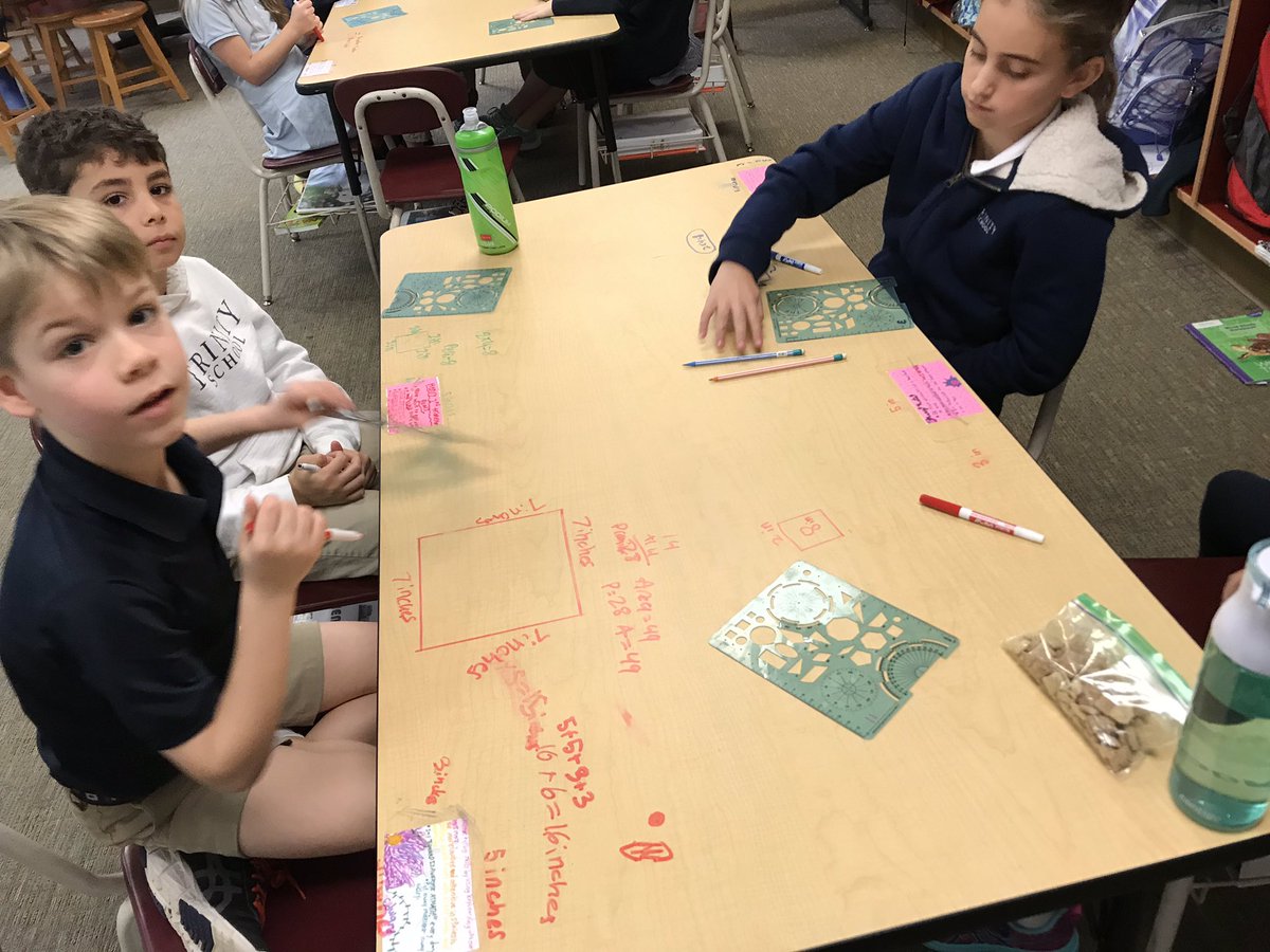 Hester4th's tweet image. Using our tables to practice geometry, perimeter, and area #trinitylearns