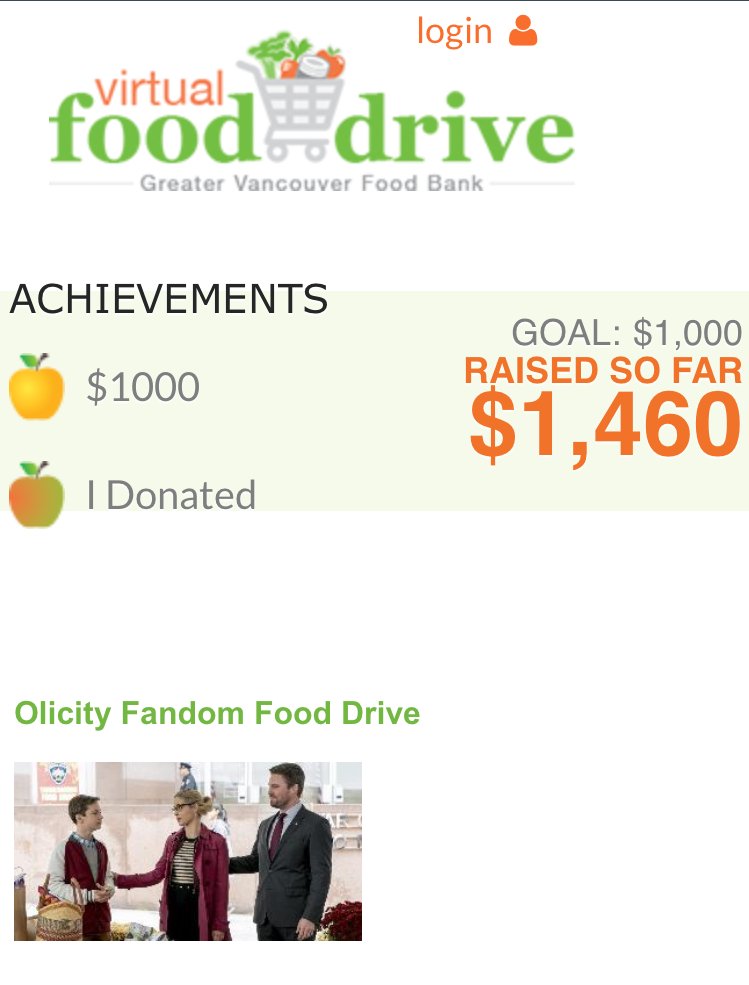 Following the lead of Emily’s New Year polar plunge for the Vancouver Food Bank, Christy  @CharmingWords23 and Veronica  @codeeveronica organized the Olicity Virtual Food Drive for the Vancouver Food Bank, and raised 1,460$ in April 2018.  #Arrow